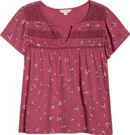 Lucky Brand Floral Flutter Sleeve Cotton Blend Top