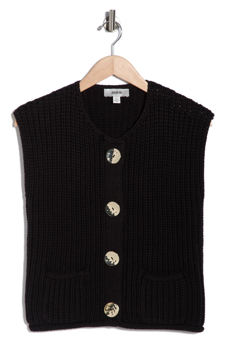 Button Shaker Cardi Vest, Alternate, color, BLACK