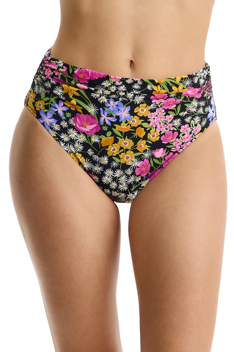 Havana Heat Shirred High Waist Swim Bottom, Main, color, Black