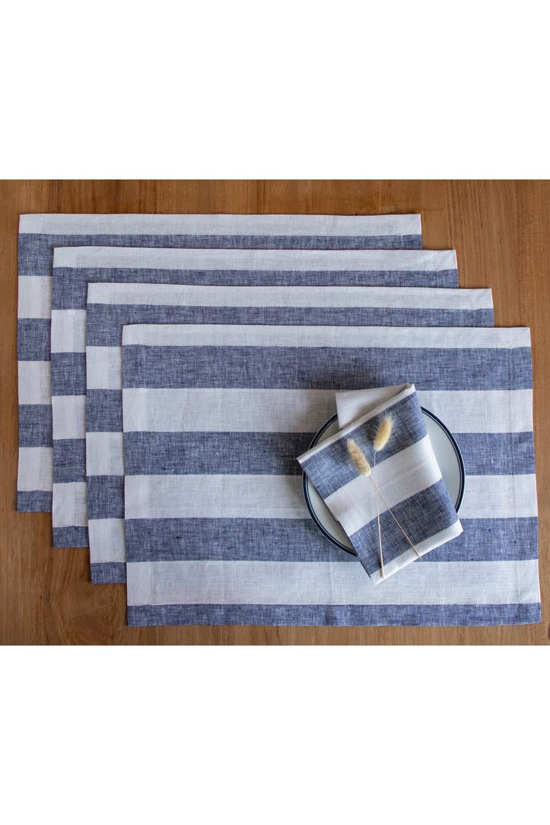 Linen Placemats Set of 4, 14 x 19" - Cabana Stripe, Main, color, Navy and White