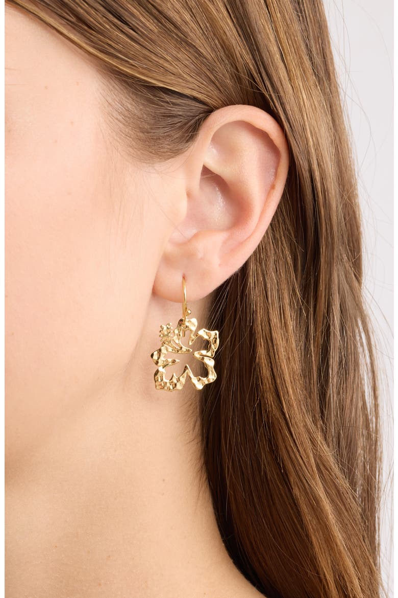 Small Hibiscus Drop Earrings, Alternate, color, GOLD