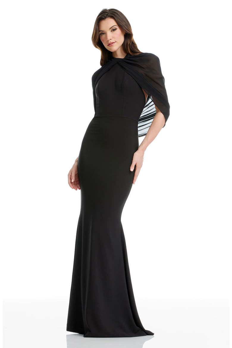 Aviva High Neck Open Back Evening Gown, Alternate, color, BLACK