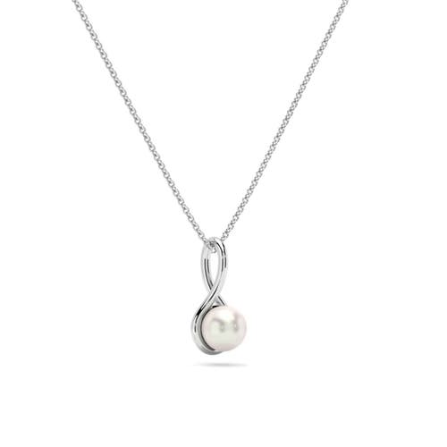 Bliss Diamond 7mm Pearl Solitaire Pendant 14k Gold 18" Necklace 18mm Tall In 14k White Gold