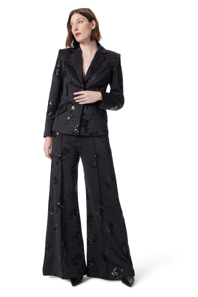 Sequin Wide Leg Scuba Knit Pants, Alternate, color, BLACK