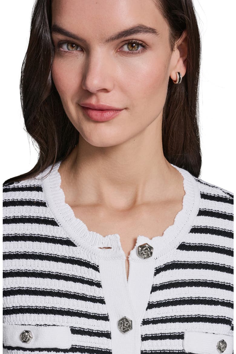 Stripe Cotton Blend Cardigan, Alternate, color, SOFT WHITE/ BLACK