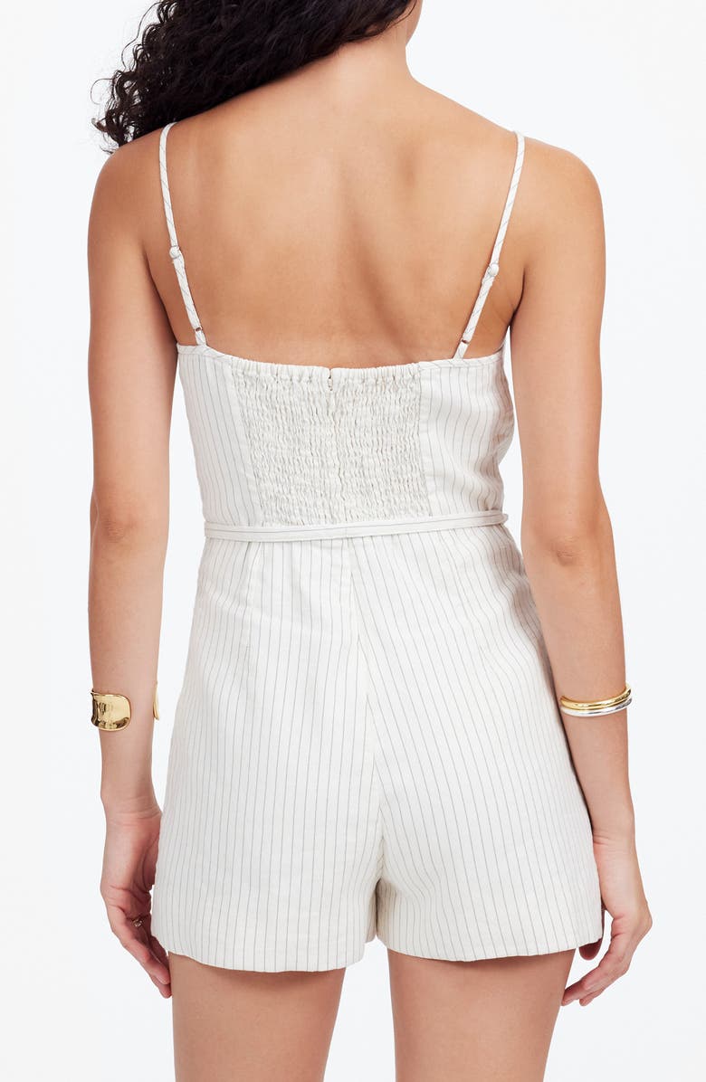 Madewell Square Neck Sleeveless Pleated Romper, Alternate, color, Tan And Black Stripe