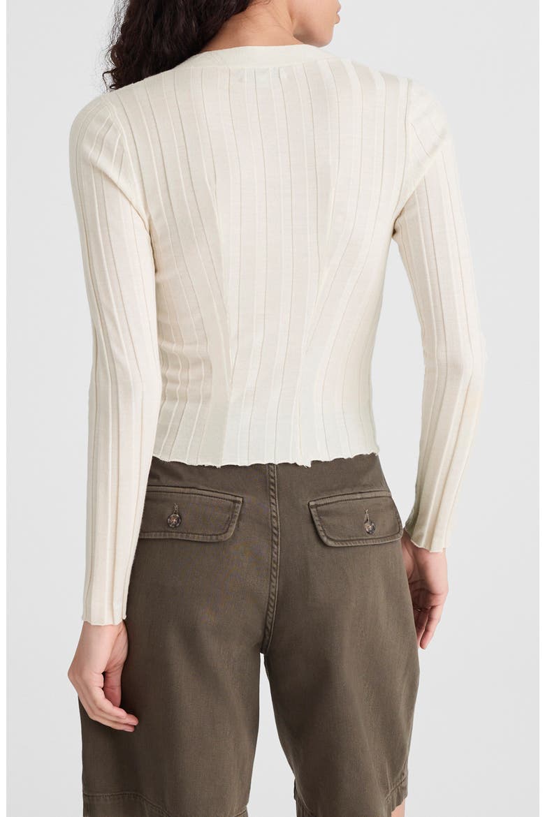 Rib V-Neck Merino Wool & Silk Cardigan, Alternate, color, IVORY