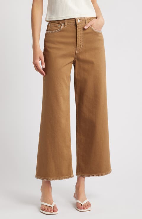 Getty High Waist Crop Wide Leg Jeans (Safari Embroidered)