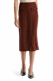 Button Front Midi Skirt