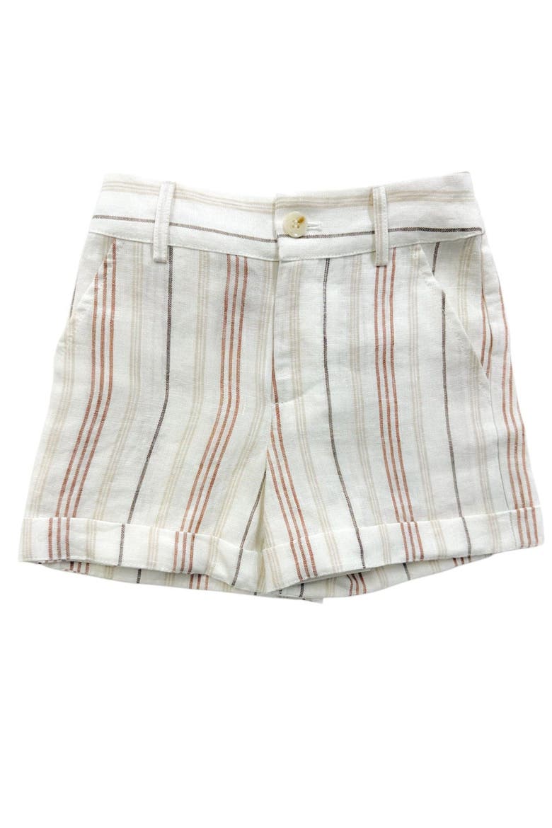 White and Beige Boys' Striped Linen Shorts, Main, color, White and Beige