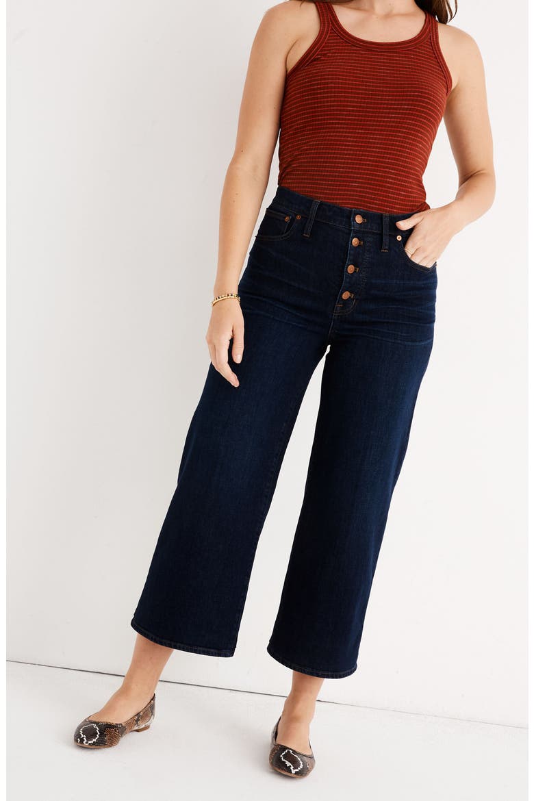 Button Front Wide Leg Crop Jeans, Alternate, color, HAYES WASH