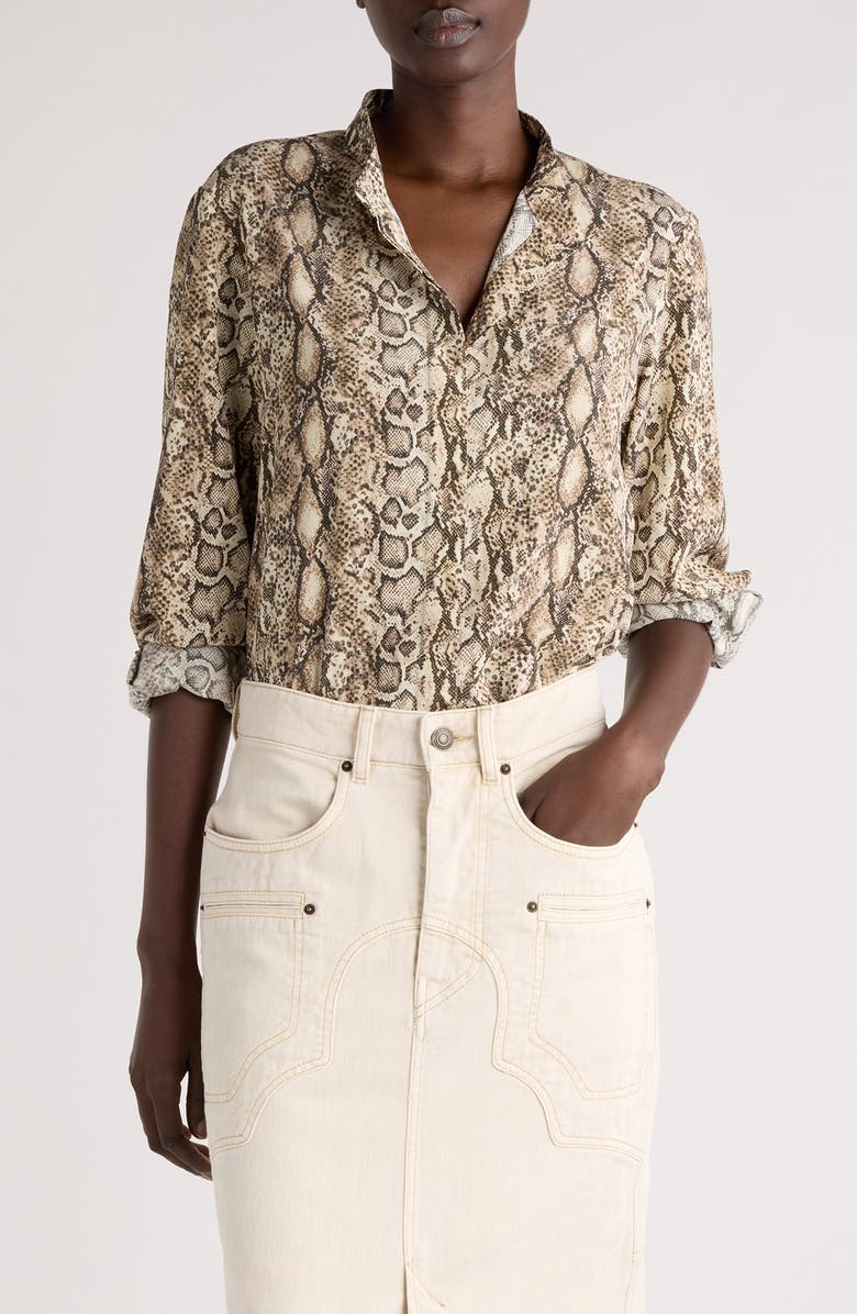 Isabel Marant Ilda Snakeskin Print Stretch Silk Button-Up Shirt Shirt, Main, color, 