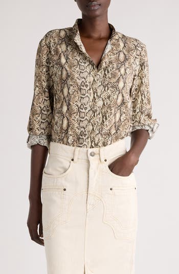 Tシャツ・カットソー Isabel Marant Relaxed-Fit Beige Top With Snake Print Design ISABEL MARANT Printed linen-jersey T-shirt | THE OUTNET