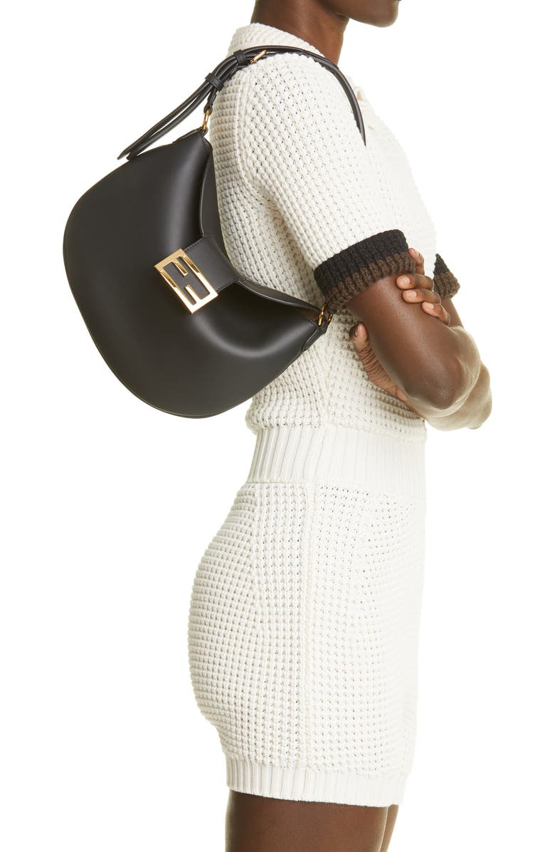 Fendi Small Croissant Leather Hobo, Alternate, color,