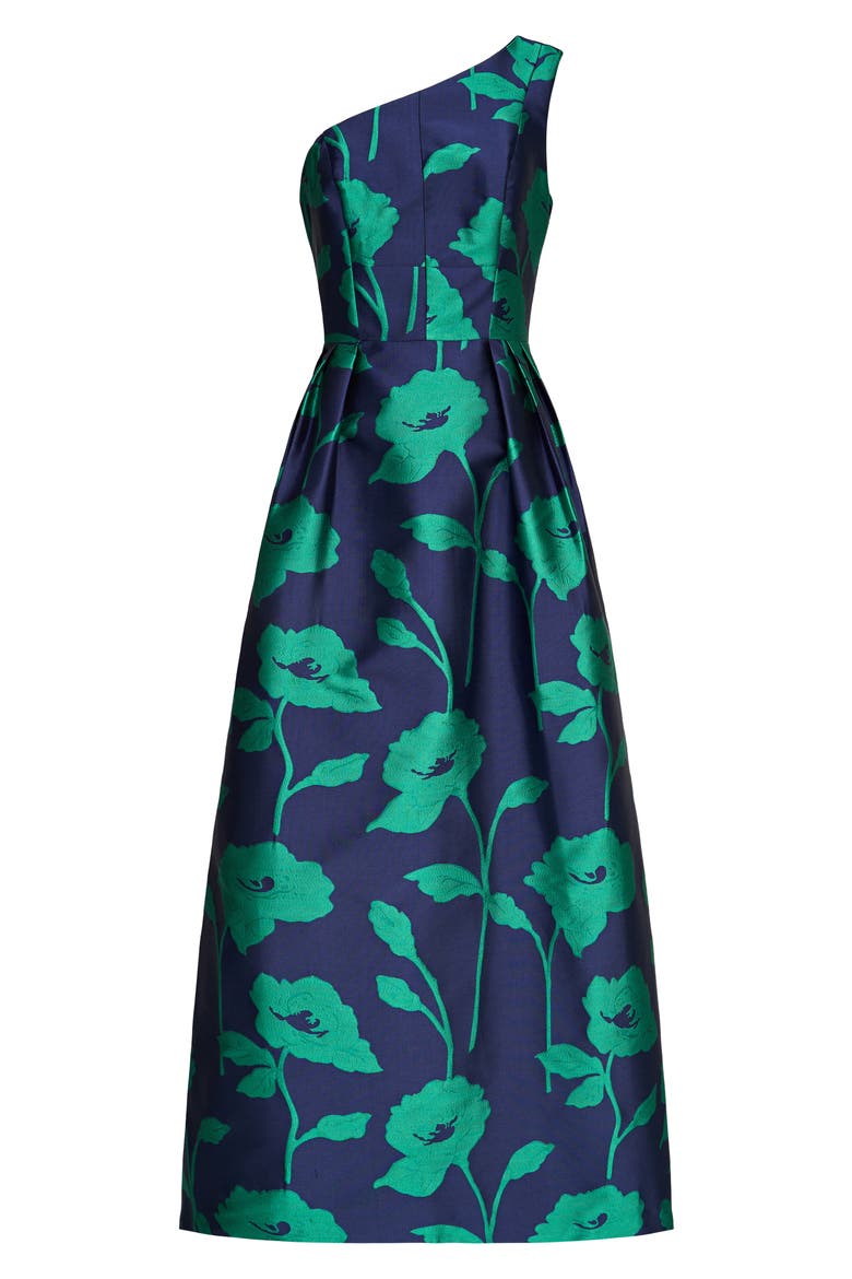 Tiara Floral Print One-Shoulder Gown, Alternate, color, NAVY/ EMERALD