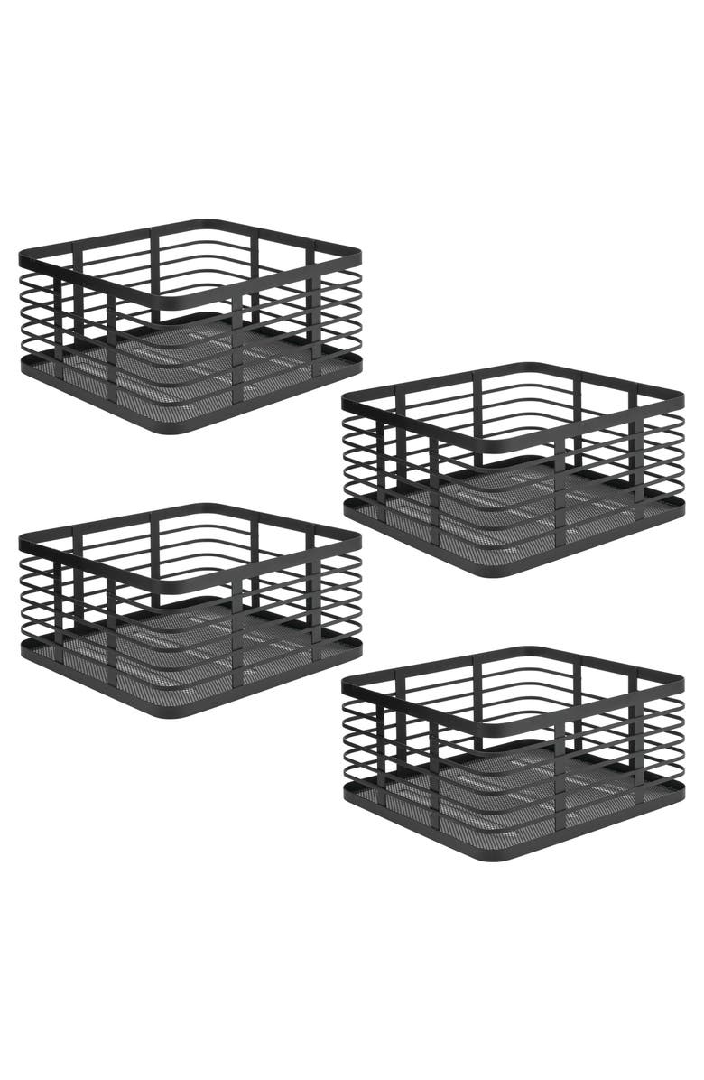 mDesign Metal Pantry Basket with Handles - Set of 4 - Matte Black, Main, color, Matte Black