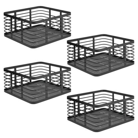 Metal Pantry Basket with Handles - Set of 4 - Matte Black