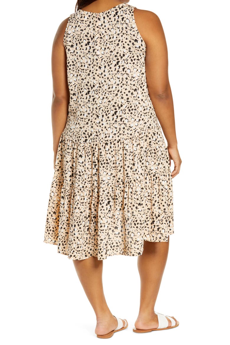 Tiered Sleeveless A-Line Dress, Alternate, color, BEIGE ALMOND MARBLE BLOTS