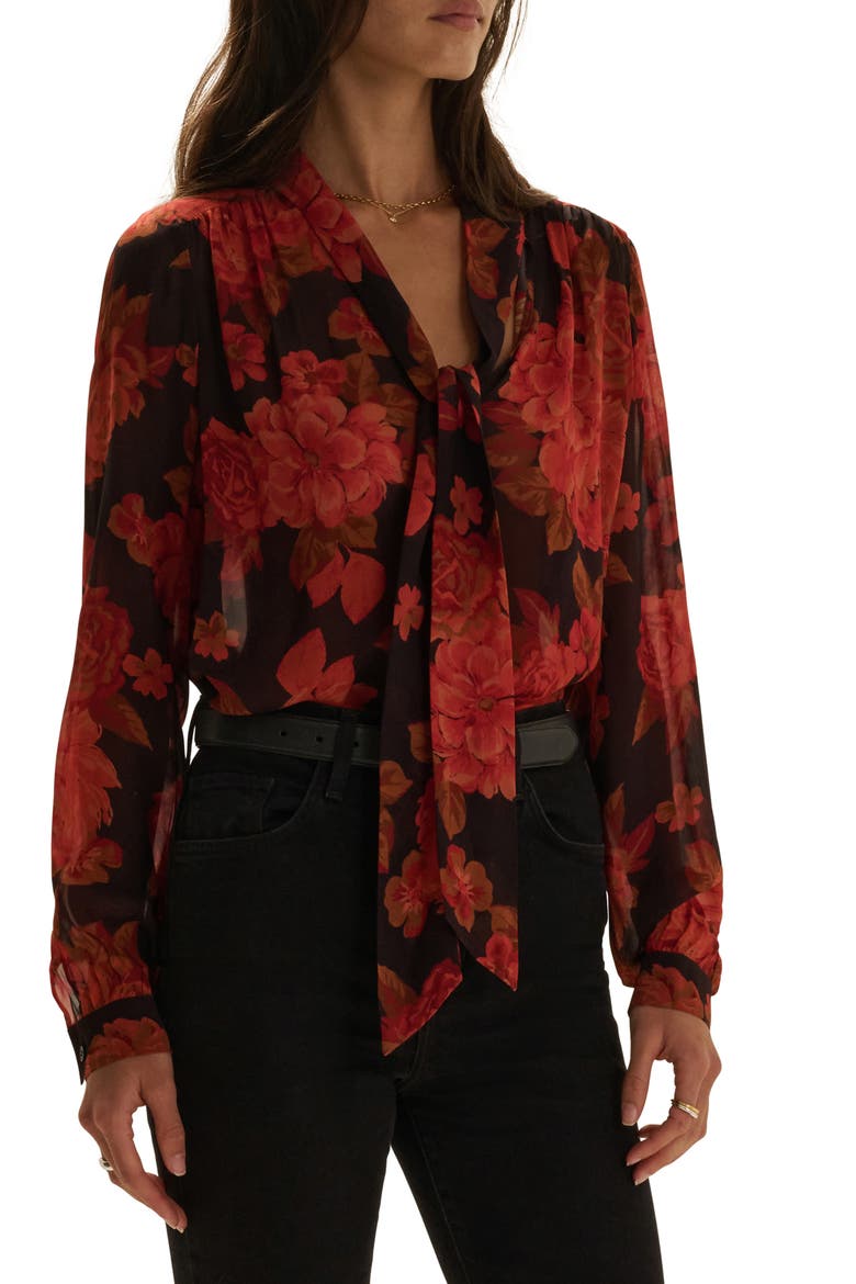 The Simone Floral Tie Neck Top, Main, color, WINE FLORAL