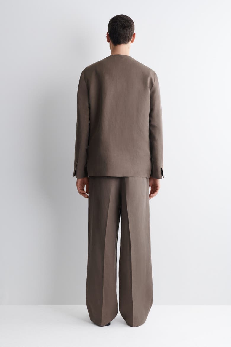 Collarless Linen-Blend Blazer, Alternate, color, BROWN