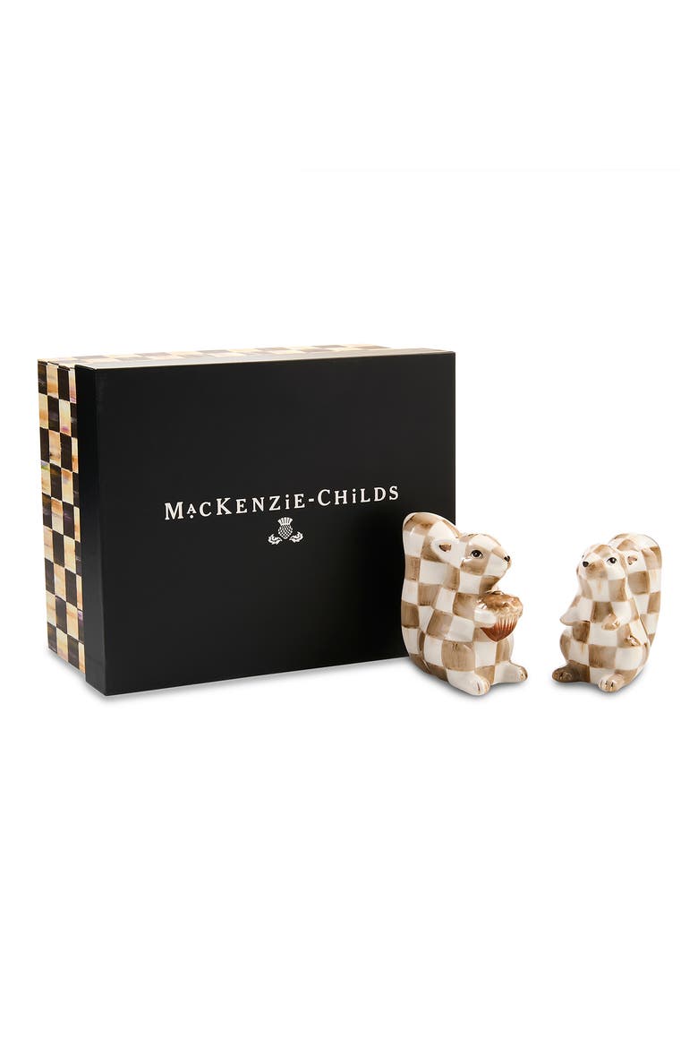 Mocha Check Squirrel Salt & Pepper Shakers, Alternate, color, BROWN