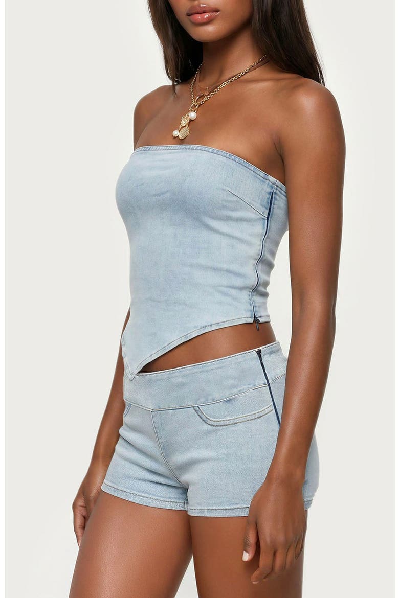 Zaida Strapless Handkerchief Hem Denim Top, Alternate, color, LIGHT-BLUE