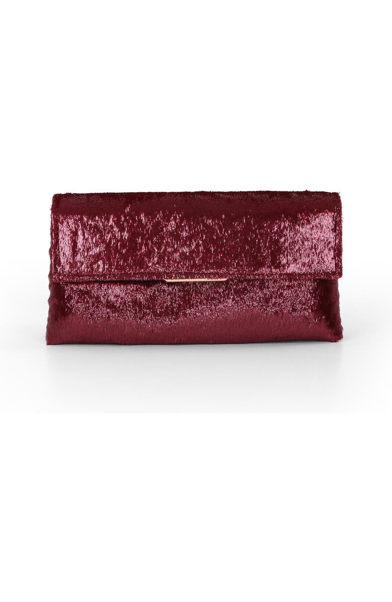 Jewel Badgley Mischka Angel Soft Faux Pony Hair Envelope Clutch, Main, color, Dark Red