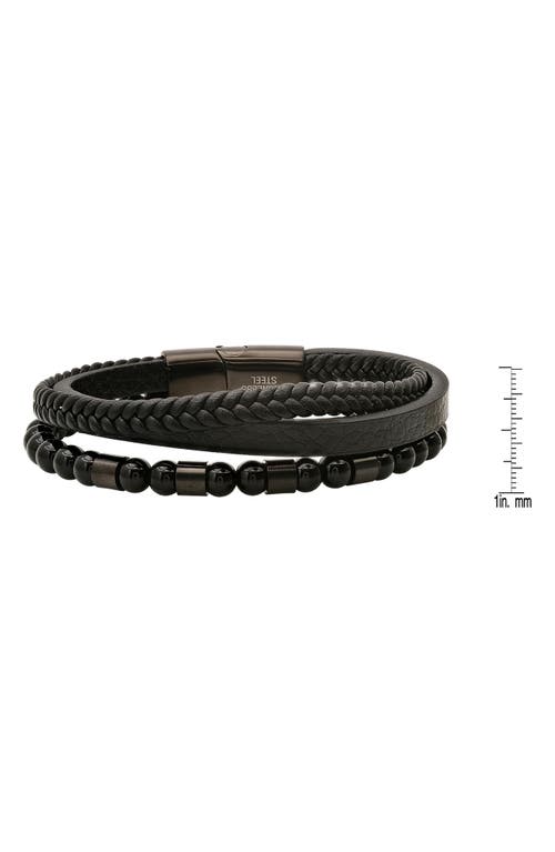 Hmy Jewelry Set Of 2 Bead & Leather Bracelets In Black