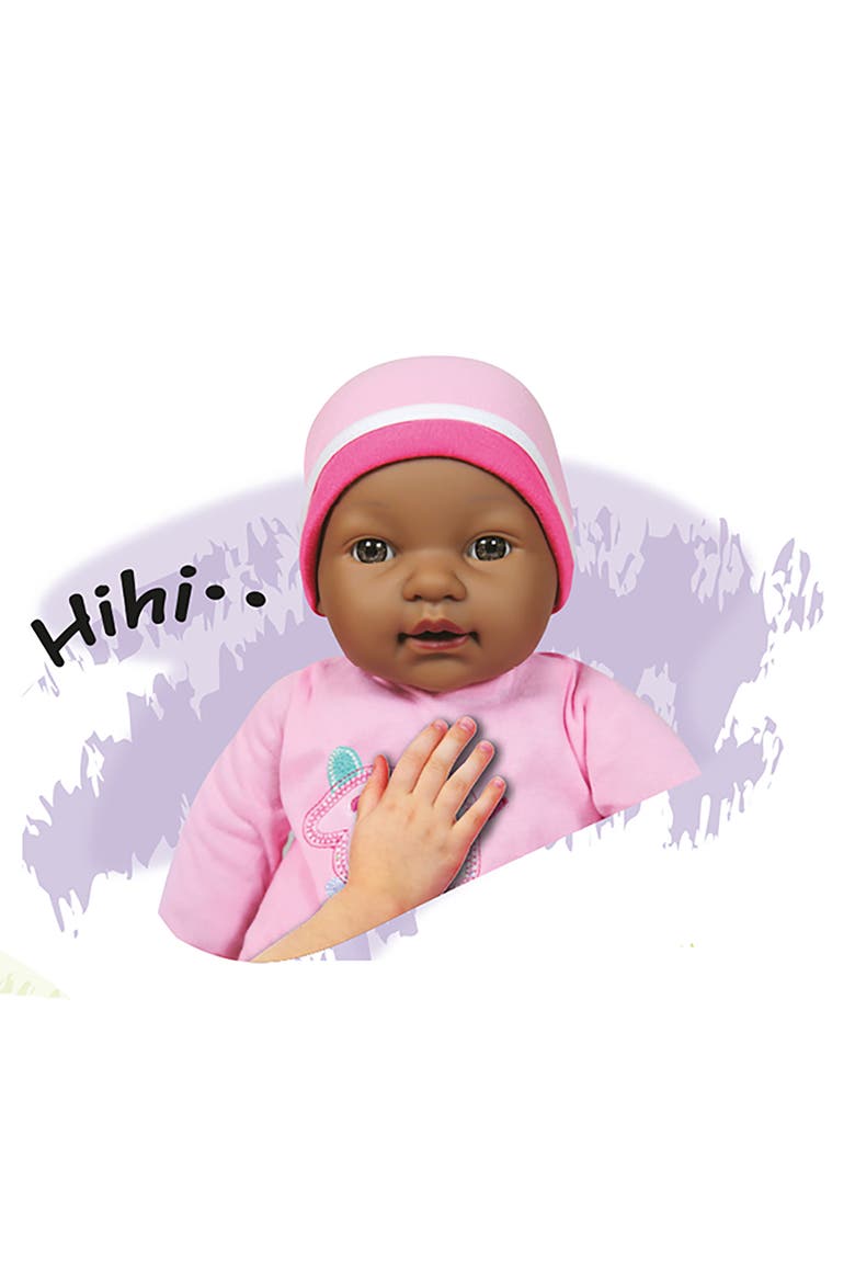 16 Inch Interactive African American Baby Doll, Hot Pink Elephant Outfit, Alternate, color, Multicolored