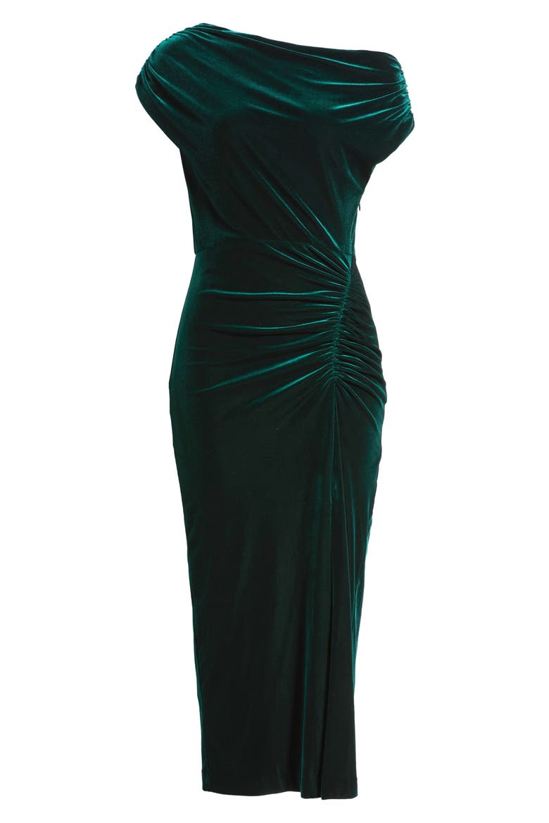 Ruched Velvet Maxi Dress, Alternate, color, HUNTER