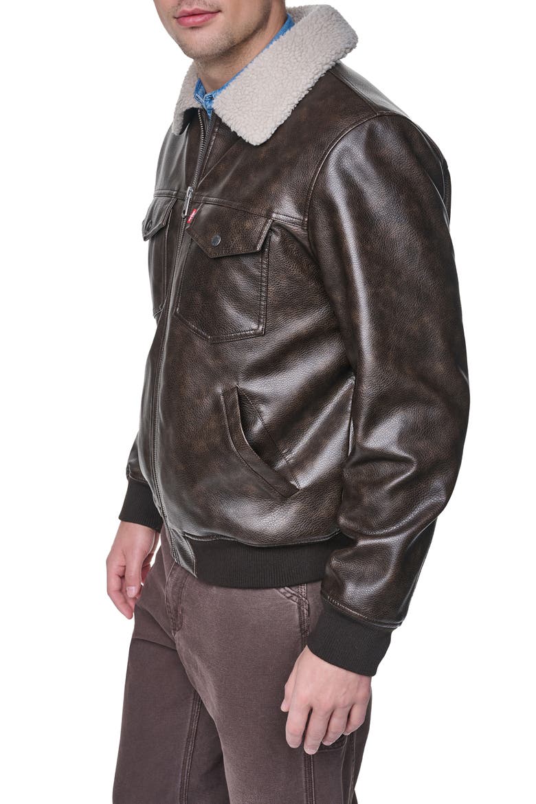 Faux Leather Bomber Jacket, Alternate, color, BROWN