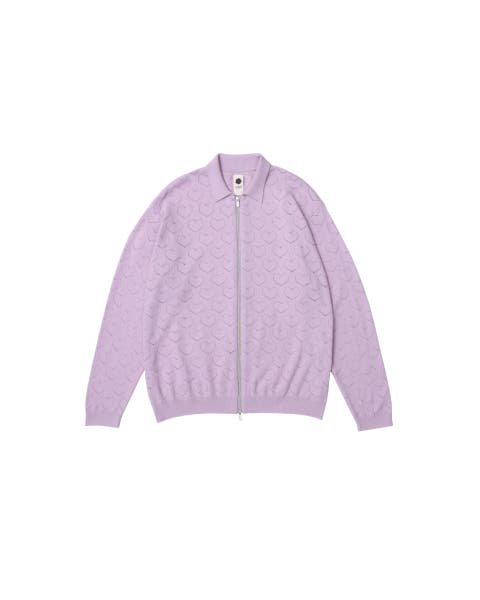 Eyelet Knitted Zip-Up Sweater