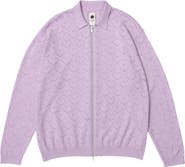vowels Eyelet Knitted Zip-Up Sweater