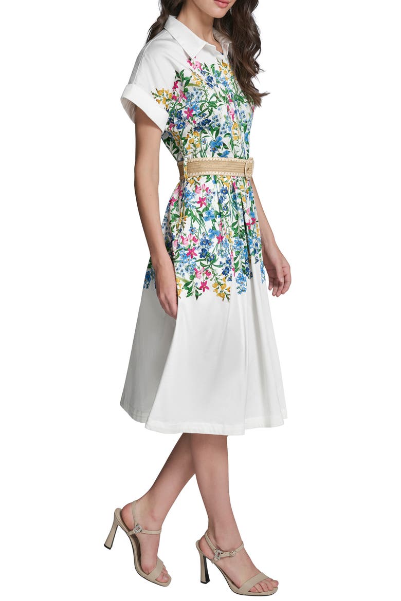 Placed Floral Print Belted Midi Shirtdress, Alternate, color, SOFT WHITE COMBO