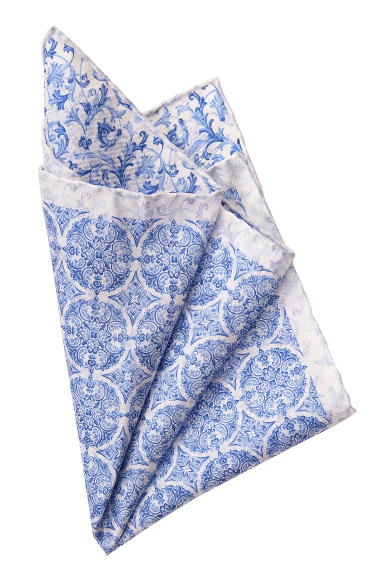 Porto - Double Sided Silk Pocket Square for Men, Alternate, color, Azure