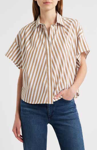 Maura Stripe High-Low Cotton Poplin Button-Up Shirt