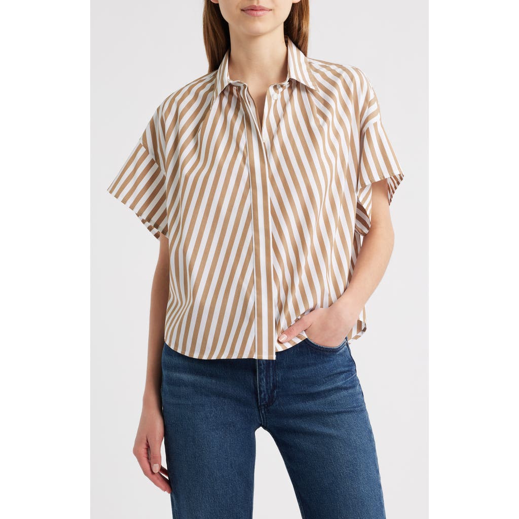 Rag & Bone Maura Stripe High-low Cotton Poplin Button-up Shirt In Neutral