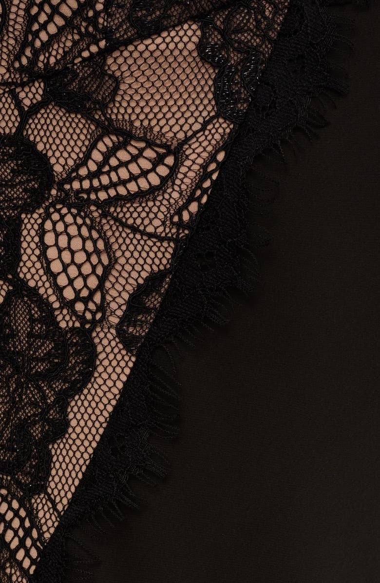 Adrianna Papell Lace Trim Satin Gown, Alternate, color, Black