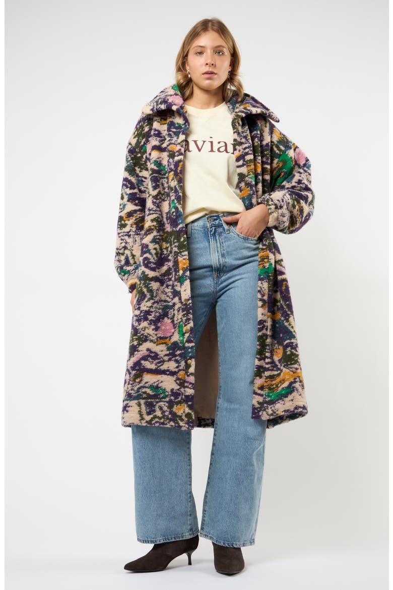 The Aurora Abstract Print Wool Blend Coat, Alternate, color, PURPLE