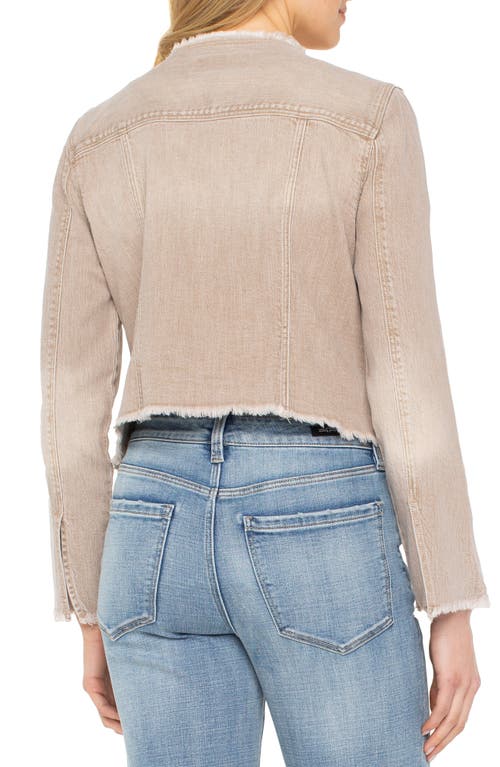 Liverpool Los Angeles Frayed Collarless Denim Jacket In Brown