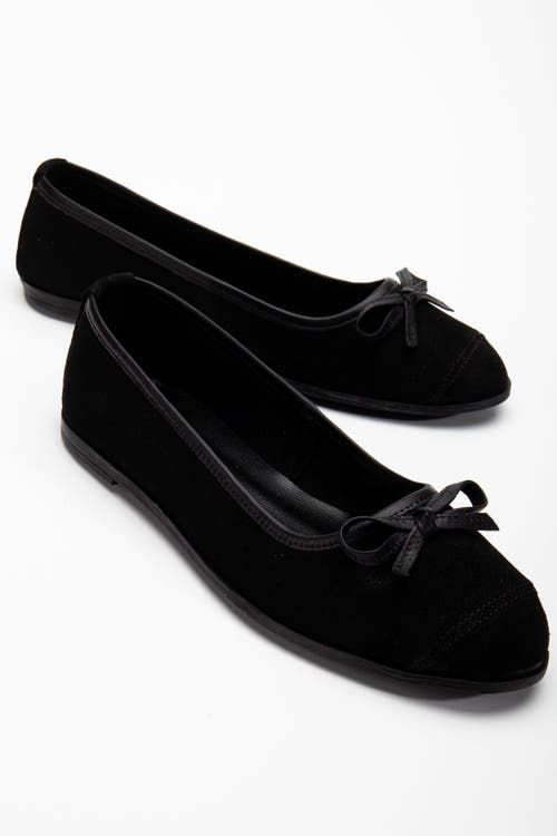 Forever & Always Shoes Brooklyn Leather Ballerina Flats In Black Suede Leather