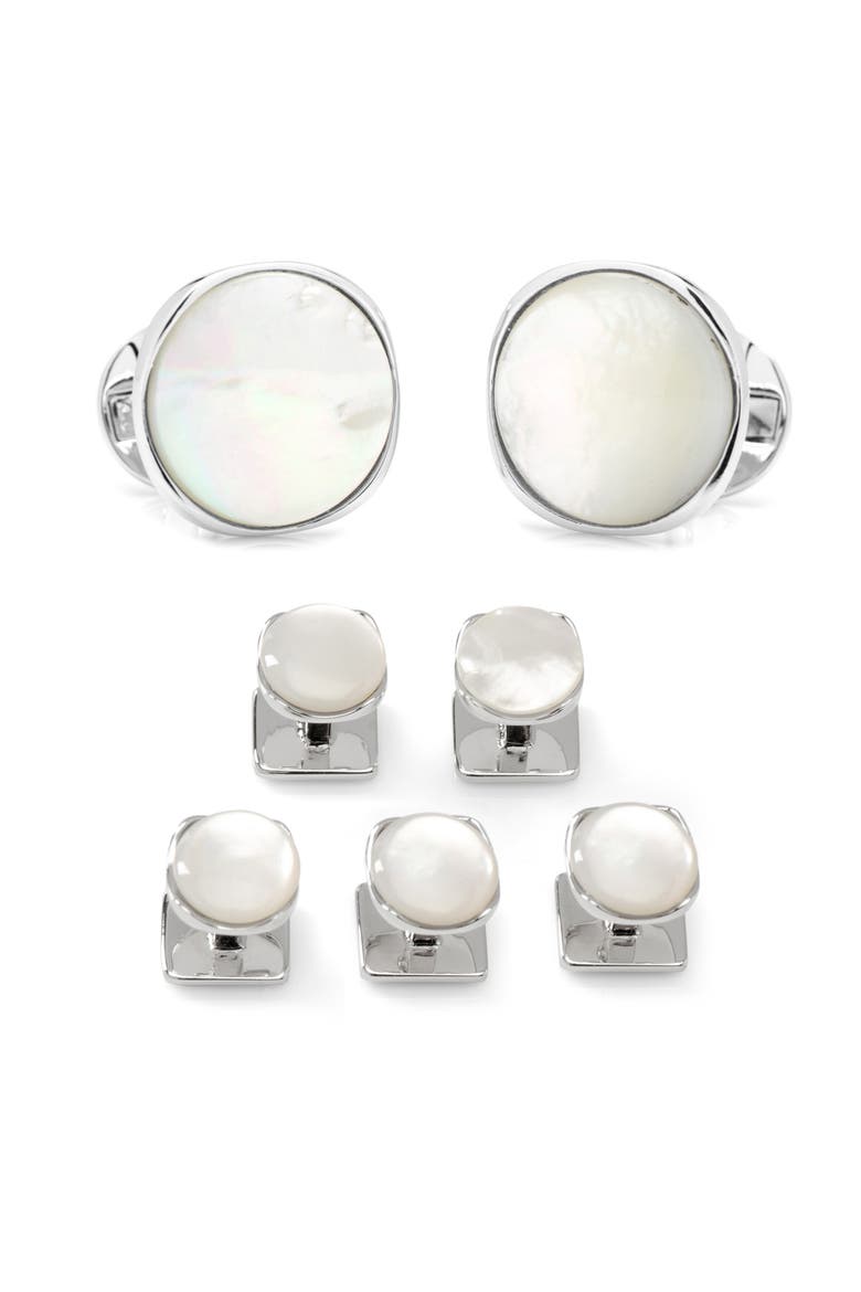 Classic Formal Mother-of-Pearl Shirt Studs & Cuff Links Set, Main, color, WHITE
