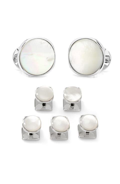Classic Formal Mother-of-Pearl Shirt Studs & Cuff Links Set