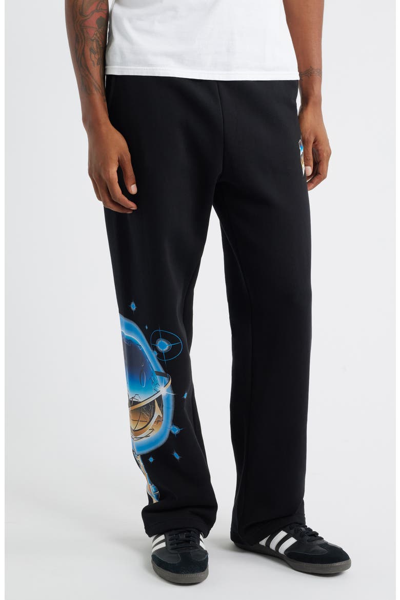 SMILEY® Chrome Logo Cotton Fleece Sweatpants (Nordstrom Exclusive), Main, color, BLACK