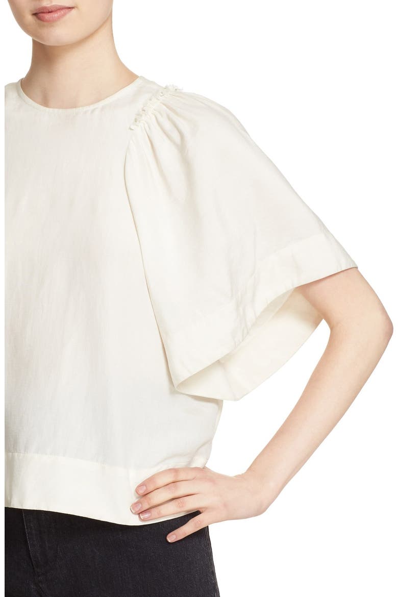 'Ravine' Bell Sleeve Silk & Linen Top, Alternate, color, WHITE