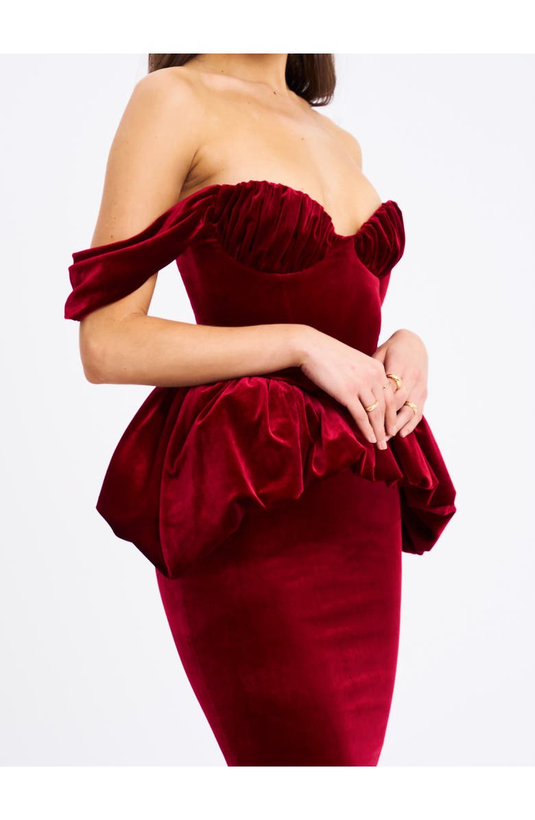 Miss Circle Abigail Velvet Off Shoulder Bubble Hem Peplum Maxi Dress, Alternate, color, 
