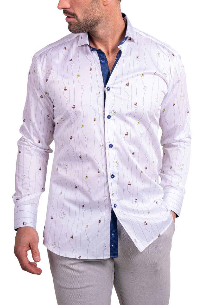 Einstein Ascension 0211 Monkey Print Contemporary Fit Button-Up Shirt, Alternate, color, WHITE