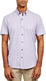 CONSTRUCT Slim Fit Four-Way Stretch Performance Chambray Short Sleeve Button-Down Shirt