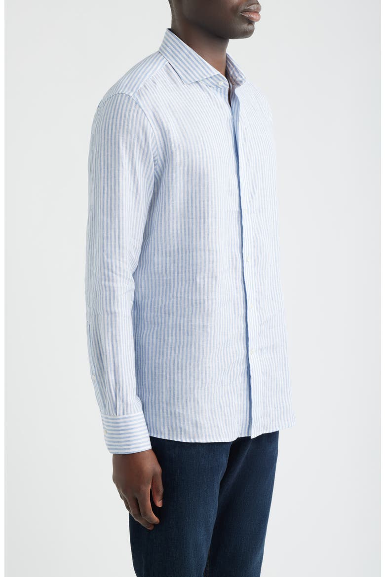 Crown Crafted Astino Lino Stripe Linen Button-Up Shirt, Alternate, color, BLUE FROST