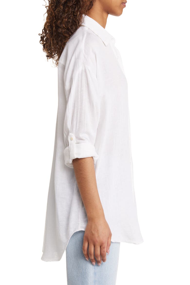 Premium Linen Button-Up Blouse, Alternate, color, WHITE